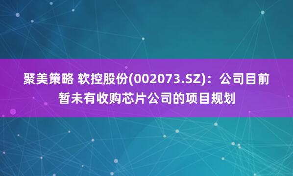 聚美策略 软控股份(002073.SZ)：公司目前暂未有收购芯片公司的项目规划